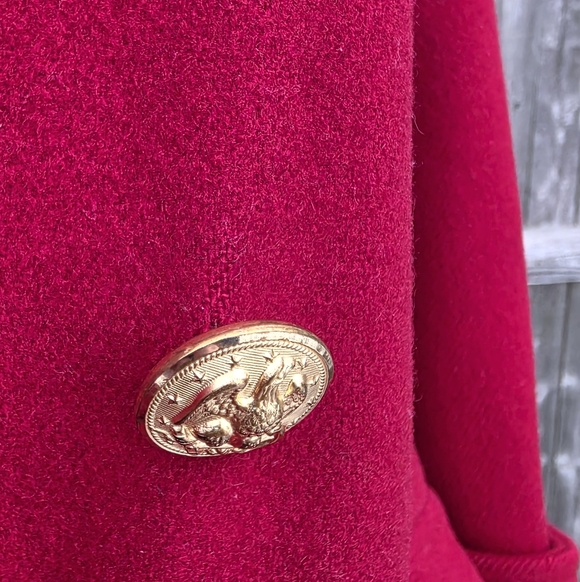 Vintage Long Red 100% Wool Coat Double-Breasted Utilitarian Corpcore Medium - Picture 13 of 16